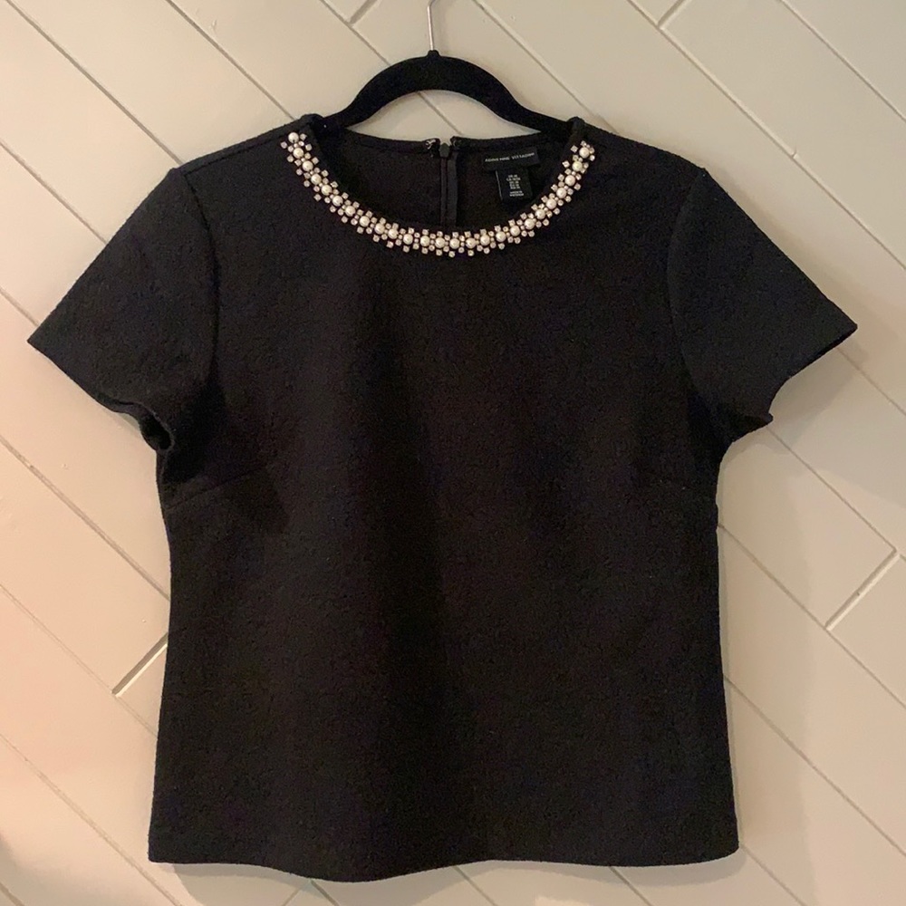 Black Jeweled Short Sleeve Top